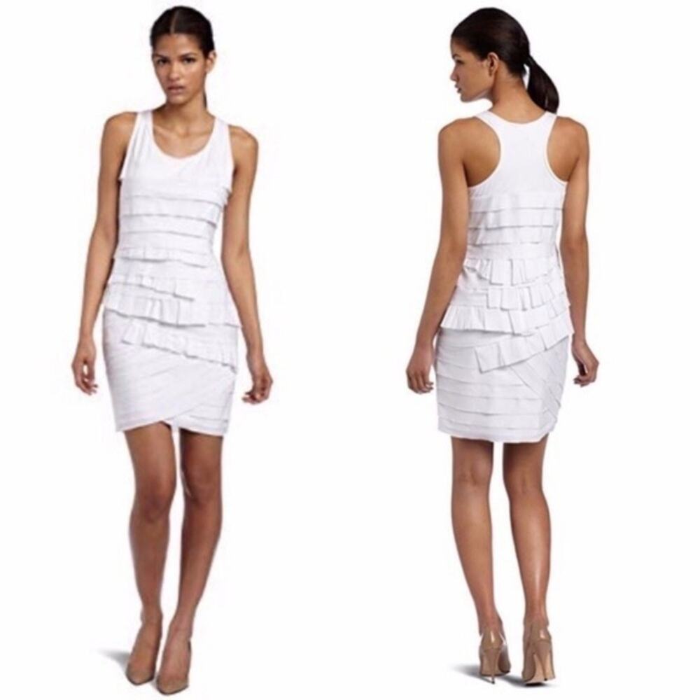 Bcbgmaxazria White di tiered dress racerback size small